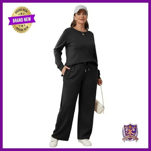 Cozy 2-Piece Lounge Set Wide Leg Sweatsuit Travel Outfit